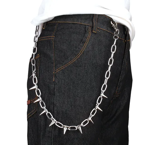 Punk Hip Hop Metal Waist Chain With Cone Rivets Spikes Double Lobster Clasp Trousers Wallet Chain For Men Women Streetwear
