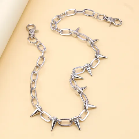 Punk Hip Hop Metal Waist Chain With Cone Rivets Spikes Double Lobster Clasp Trousers Wallet Chain For Men Women Streetwear