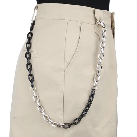 Punk Aluminum Metal Trouser Chain Spliced Black Silver Hip Hop Jean Wallet Chain Belt With Lobster Clasp Streetwear Jewelry