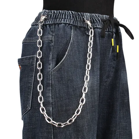 Punk Aluminum Metal Trouser Chain Spliced Black Silver Hip Hop Jean Wallet Chain Belt With Lobster Clasp Streetwear Jewelry
