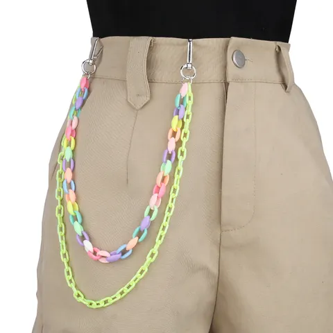 Double Layer Acrylic Pant Chain Multicolor Candy Color Macaron Waist Chain Lightweight Jeans Accessory With Metal Clasp For Women Men