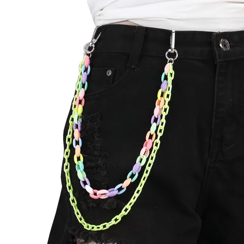 Double Layer Acrylic Pant Chain Multicolor Candy Color Macaron Waist Chain Lightweight Jeans Accessory With Metal Clasp For Women Men