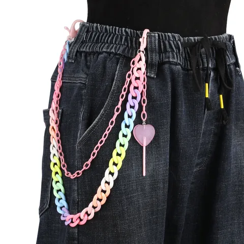 Cadena de Pantalones Y2K Dopamina Colorida de Acrílico de Doble Capa Piruleta Corazón Colgante Cadena de Cintura Joyería
