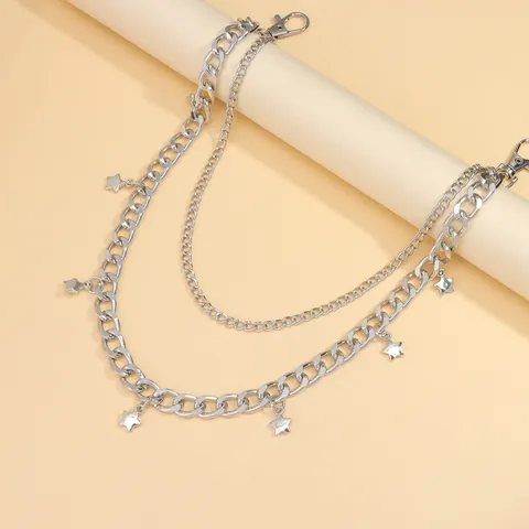 Hip Hop Zweilagige Hosenkette Mit 3D Pentagramm Stern Anhängern Silber Legierung Jeans Taillenkette Für Herren Damen Streetwear
