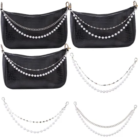 Double Layer Bag Chain Faux Artificial Pearl Metal Alloy Heart Cross Charms Replacement Shoulder Strap For Handbags Women Accessories