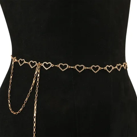 Fashion Hollow Heart Rhinestone Waist Chain For Women Alloy Sexy Belly Chain Belt For Dresses Adjustable Jewelry Gift