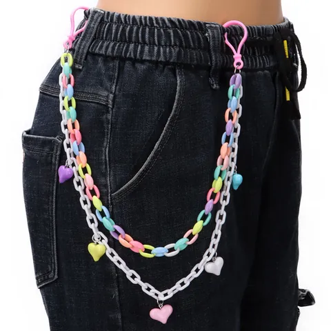 Women Layered Acrylic Pant Chain Colorful Candy Colored Lollipop Heart Flower Pendant Waist Chain Y2K Harajuku Style Accessory