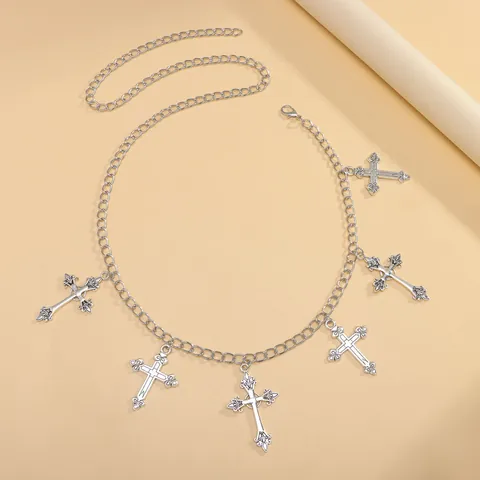 Gothic Vintage Zilveren Metalen Kruis Hanger Tailleketting Voor Dames Heren Verstelbaar Enkellaags Hip Hop Lichaamsketting