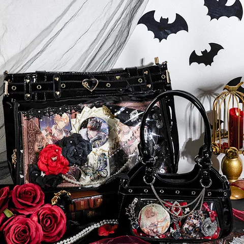Gothic Dark Ita Bag DIY Διακοσμητικό Σετ Υλικών Vintage Μπαρόκ Είδη Scrapbooking Με Δαντέλα Φτερά Μεταλλικό Σταυρό Για Anime Κατασκευές