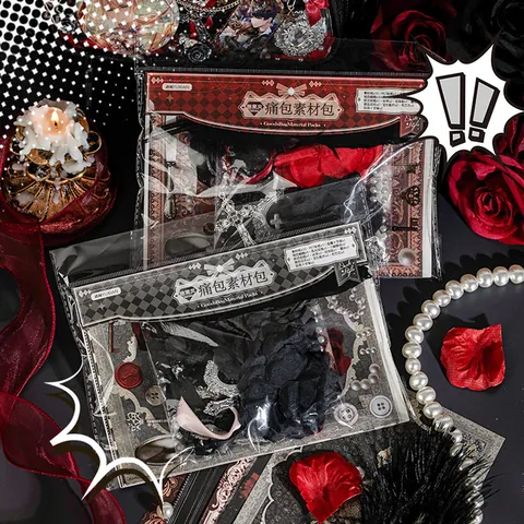 Gothic Dark Ita Bag DIY Διακοσμητικό Σετ Υλικών Vintage Μπαρόκ Είδη Scrapbooking Με Δαντέλα Φτερά Μεταλλικό Σταυρό Για Anime Κατασκευές