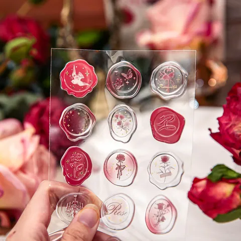 3D Epoxy Rose Wax Seal Stickers Vintage French Style Gold Stamping Decorative Stationery Stickers For Scrapbooking DIY Journal