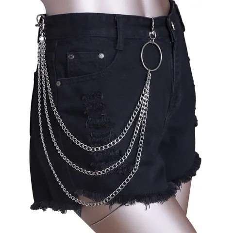 Punk Hip Hop Triple Layer Metal Waist Chain Belt With Large Ring For Women Men Streetwear Jean Trousers Accessories