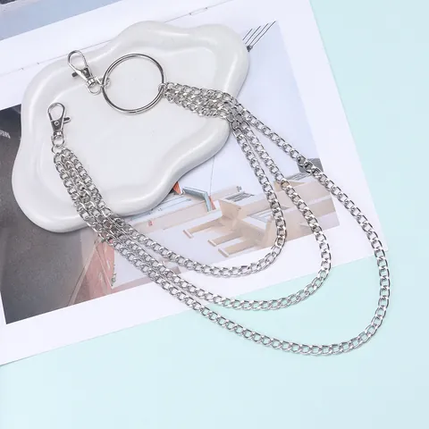 Punk Hip Hop Triple Layer Metal Waist Chain Belt With Large Ring For Women Men Streetwear Jean Trousers Accessories