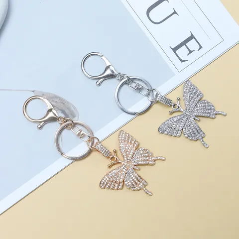 Zinc Alloy Butterfly Keychain Rhinestone Crystal Key Ring Purse Bag Hanging Ornament Fashion Jewelry Decoration Gift For Women