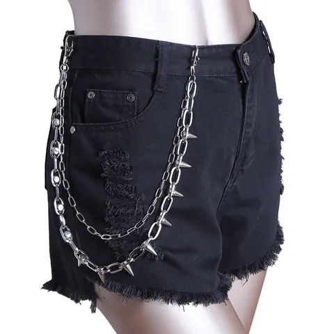 Punk Metallnieten Doppelschichtige Taillenkette Gothic Spiked Körperschmuck Hosenkette Accessoire Für Damen Herren