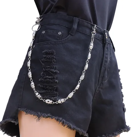 Punk Gothic Totenkopf Glieder Metall Hosenkette Für Damen Herren Silber Legierung Skelett Biker Jean Geldbörsenkette Rock Streetwear Accessoire