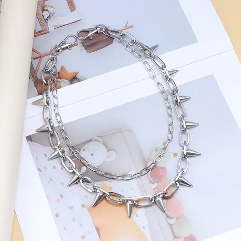Punk Metallnieten Doppelschichtige Taillenkette Gothic Spiked Körperschmuck Hosenkette Accessoire Für Damen Herren