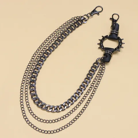 Punk Mehrlagige Metall Hosenkette Mit Stachel Rundem Ring Gunmetal Legierung Tallienkette Für Herren Damen Streetwear Gothic Schmuck