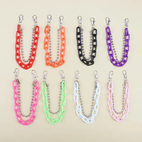 Women Y2K Double Layer Acrylic Link Pant Chain Neon Colorful Plastic Waist Chain With Metal Ball Chain Streetwear Punk Jewelry