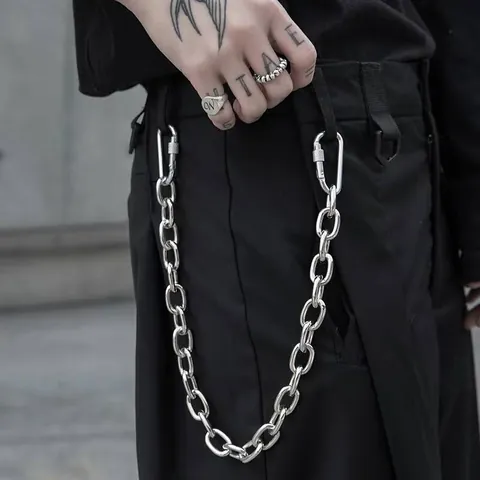 Punk Chunky Metal Pants Chain For Men Women Heavy Duty Carabiner Wallet Chain Streetwear Waist Belt Accessory Jewelry