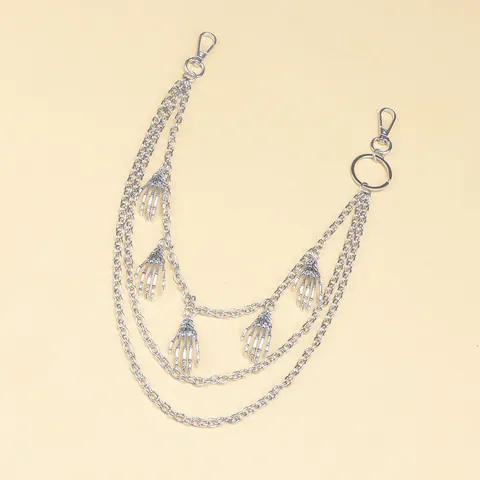 Chaîne de Pantalon Punk Gothique Multicouche en Alliage avec Pendentif Main de Squelette Argent Métal Chaîne de Taille Unisexe pour Halloween