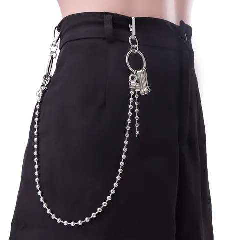 Unisex Mode Silber Metall Kugelkette Hosenkette Einfache Punk Stil Taillenkette Mit Karabinerverschluss Ring Zubehör