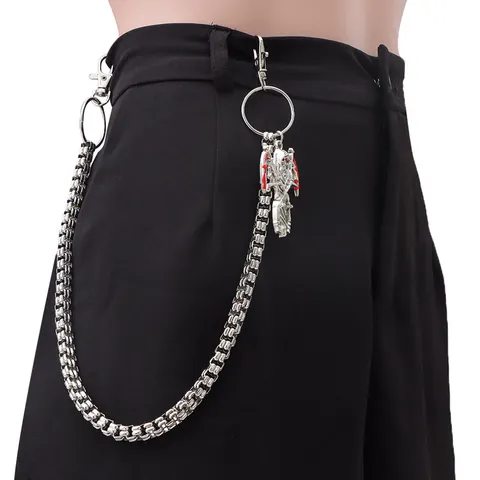 Heren Punk Hip Hop Broek Ketting Zilver Legering Box Link Taille Ketting Met Rode Accent Grim Reaper Schedel Hanger Streetwear