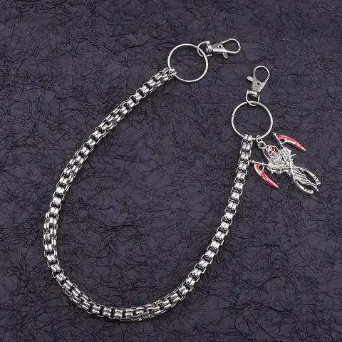 Heren Punk Hip Hop Broek Ketting Zilver Legering Box Link Taille Ketting Met Rode Accent Grim Reaper Schedel Hanger Streetwear