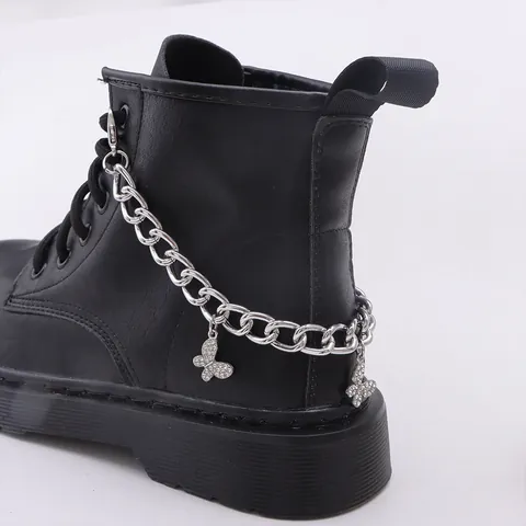 Trendy Butterfly Rhinestone Metal Shoe Chain Decoration For Martin Boots Women Punk Style Silver Alloy Charm Boot Chain Accessories