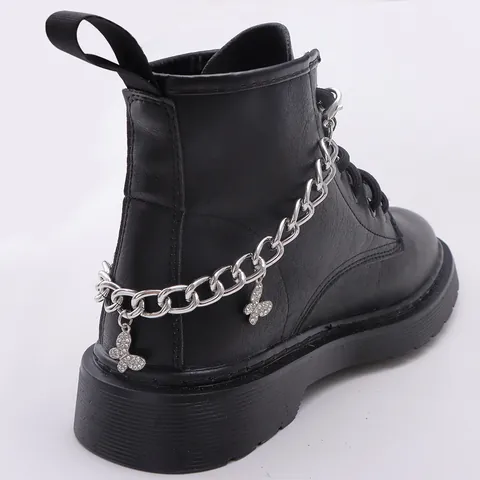 Trendy Butterfly Rhinestone Metal Shoe Chain Decoration For Martin Boots Women Punk Style Silver Alloy Charm Boot Chain Accessories