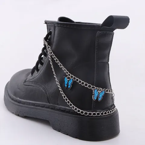 Mode Legierung Metall Mehrlagig Schuhkette Mit Blau Schmetterling Anhänger Für Stiefel Damen Punk Süß Cool Schuhdekoration