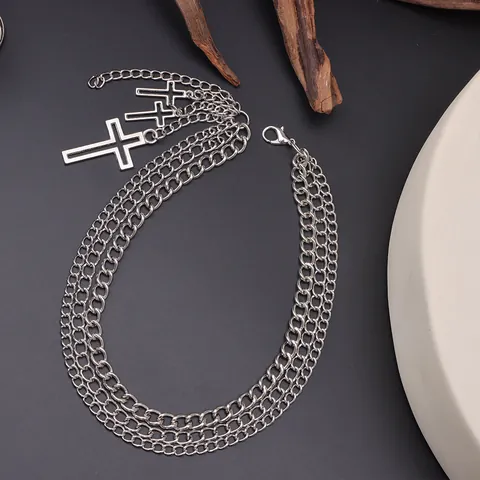 Punk Goth Multi-Layer Alloy Silver Cross Shoe Chain Detachable Metal Boot Jewelry Decoration For Women Men Fashion Accessories