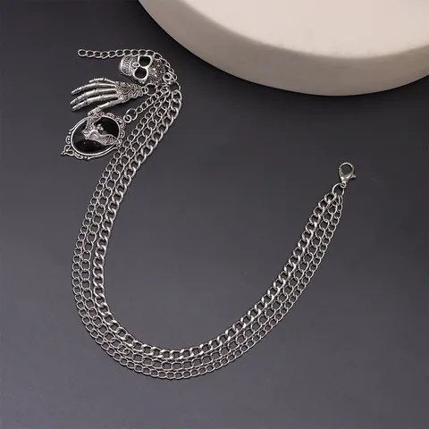 Chaîne de Chaussure en Métal à Plusieurs Couches Gothic Punk Pendentif Crâne Main Squelette Chauve-souris Décoration Bottes Halloween