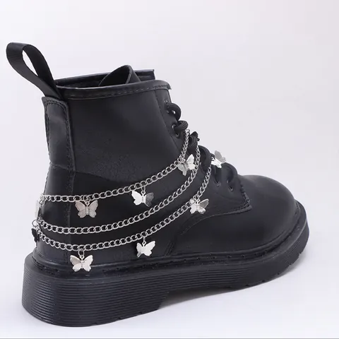 Multilayer Butterfly Pendant Metal Shoe Chain For Martin Boots Women Fashion Shoe Accessories Cool Silver Chain Decoration