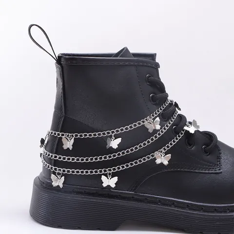 Multilayer Butterfly Pendant Metal Shoe Chain For Martin Boots Women Fashion Shoe Accessories Cool Silver Chain Decoration