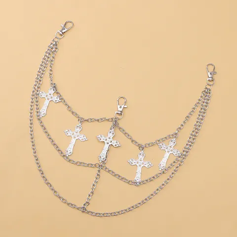 Cintura a Corsetto in Pelle PU Con Catena in Vita Multistrato e Pendente a Croce Punk Gotico per Donna Accessorio Moda