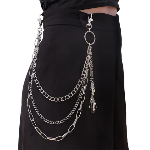 Chaîne de Pantalon en Métal à Plusieurs Rangs Punk Avec Masque de Pharaon Et Pendentifs Main de Squelette Chaîne de Taille Gothique Hip Hop Pour Homme Femme Bijoux Argent