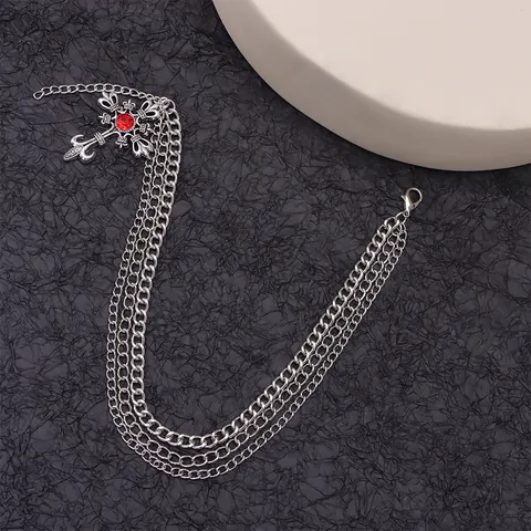 Chaîne de Chaussure Gothique Multi-rangs en Alliage d'Argent pour Bottines Pendentif Croix Strass Rouge Hip Hop Punk