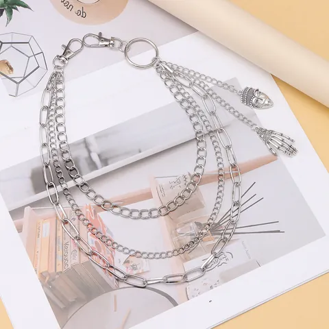 Chaîne de Pantalon en Métal à Plusieurs Rangs Punk Avec Masque de Pharaon Et Pendentifs Main de Squelette Chaîne de Taille Gothique Hip Hop Pour Homme Femme Bijoux Argent
