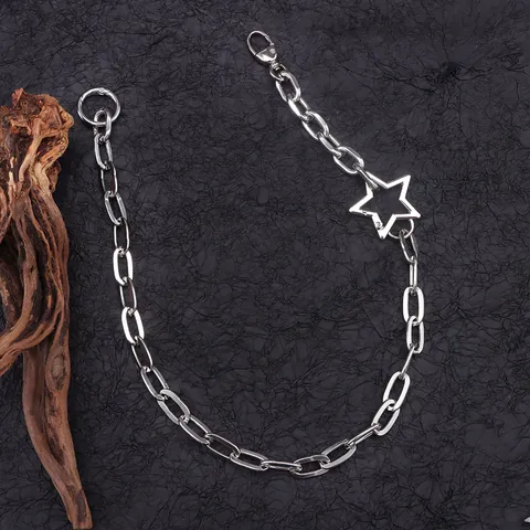 Hip Hop Silver Metal Pants Chain With Hollow Star Pendant Punk Streetwear Waist Belt Chain For Men Women Clothing Accessories