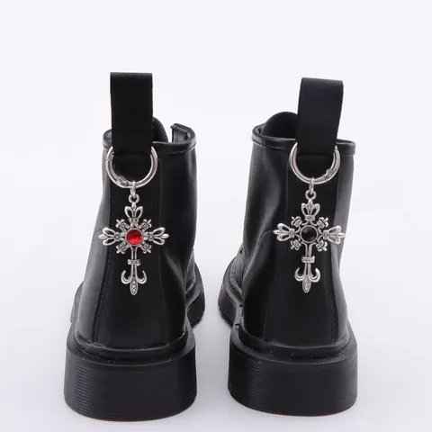 Gothic Cross Shoe Charms For Boots Vintage Alloy Rhinestone Pendant Decoration Accessory For Martin Boots Punk Jewelry For Adults