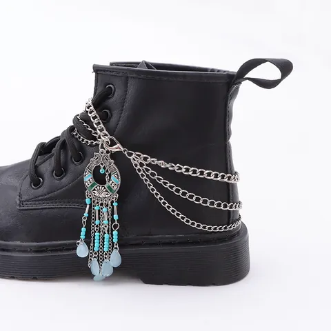 Chaîne de Chaussure Multicouche en Alliage d'Argent Style Bohème Ethnique Pendentif à Franges pour Bottes Martin Bijoux Vintage Décoration Femme