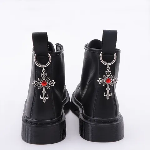 Gothic Cross Shoe Charms For Boots Vintage Alloy Rhinestone Pendant Decoration Accessory For Martin Boots Punk Jewelry For Adults