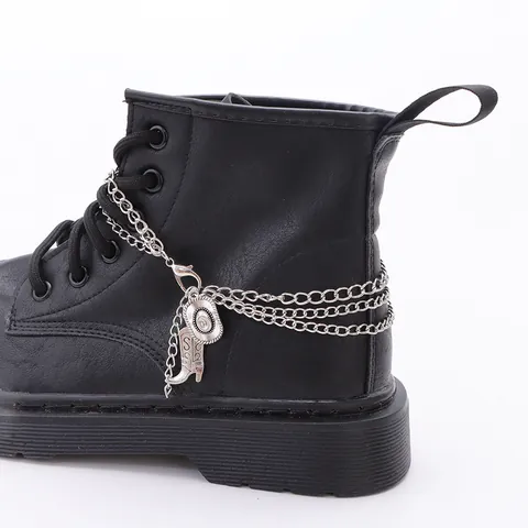 Western Cowboy Hat Boot Pendant Multilayer Silver Metal Boot Chain For Women Punk Style Shoe Decoration Jewelry Charm Anklet