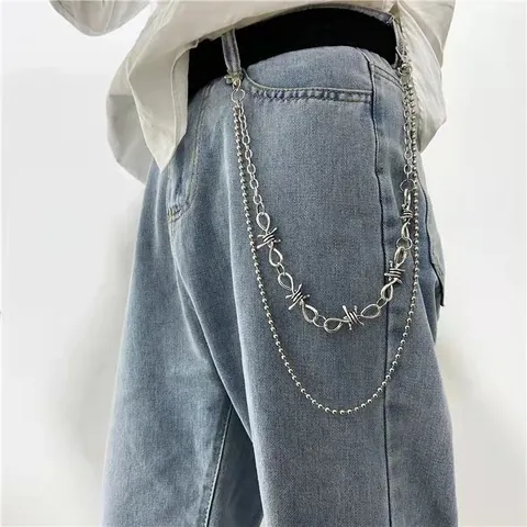 Cadena de Pantalón de Metal en Capas de Alambre de Púas Hip Hop Punk Color Plata Accesorio de Jeans Streetwear Unisex
