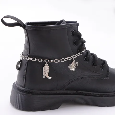 Western Cowboy Stil Martin Stiefel Schuhkette Mit Hufeisen Kaktus Stiefel Hut Anhänger Vintage Silber Legierung Kette Damen