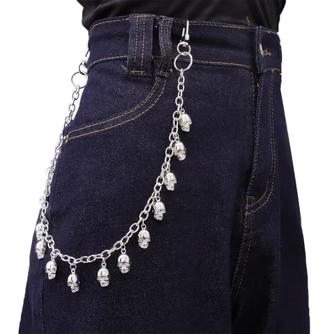 Catena per Pantaloni in Metallo Punk Gothic Con Pendagli a Teschio Catena in Vita in Lega Argento per Halloween Rock Hip Hop Gioielli Unisex