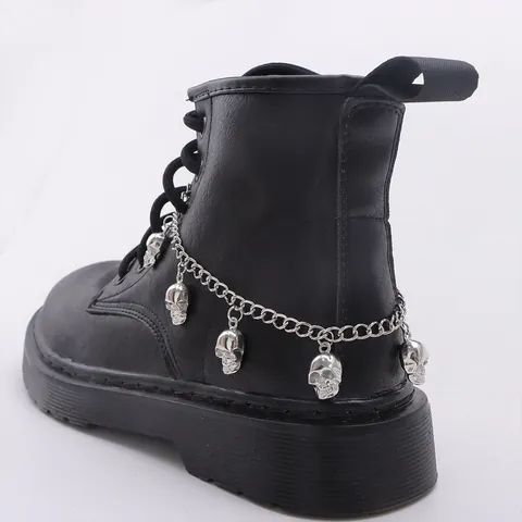Punk Gothic Alloy Skull Pendant Boot Chain For Shoes Silver Metal Layered Shoe Chain Accessory For Men Women Halloween Jewelry