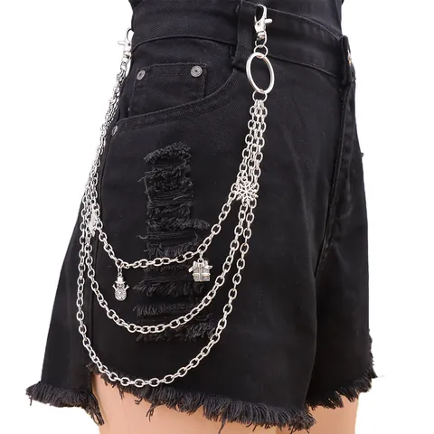 Cadena de Metal para Pantalones de Varias Capas de Navidad con Charms de Copo de Nieve Muñeco de Nieve Reno Accesorio Callejero Plateado
