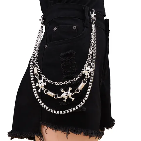 Cadena de Pantalón de Metal Multicapa Punk Con Colgantes de Calavera Plateado Cadena de Cintura Hip Hop para Jeans Hombre Mujer Joyería